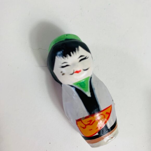 Folk Art Mini Kokeshi Clay Dolls Set of 6 Collectible Figurines Hand Painted - Picture 10 of 16